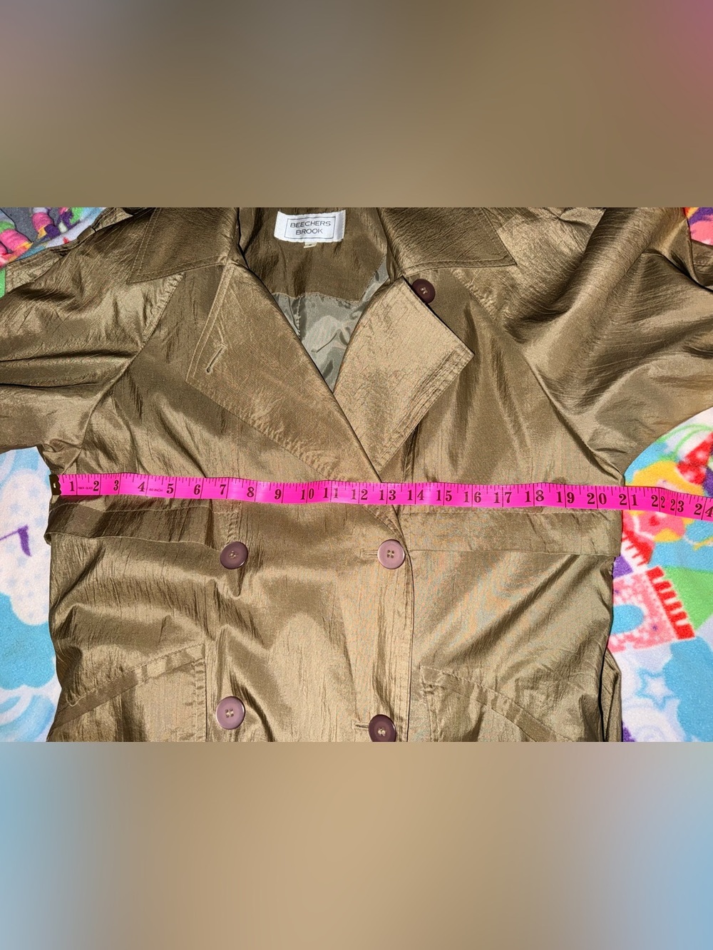 vintage Beechers Brook metallic olive green double-breasted trench coat - Picture 8 of 9